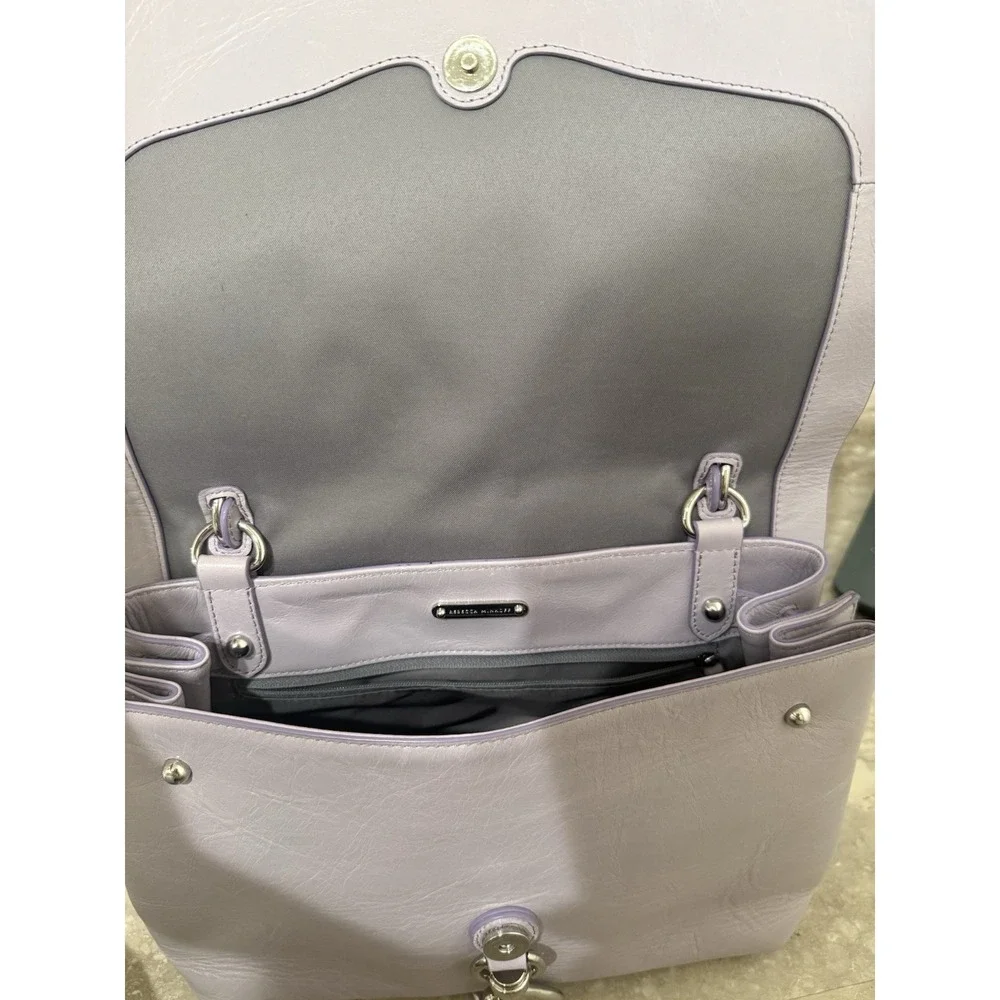 REBECCA MINKOFF Stella Leather Satchel Lilac‎ Purple Flip Over Bag Purse